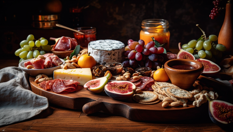 exquisite collection of delicious fruits, berries and cheese