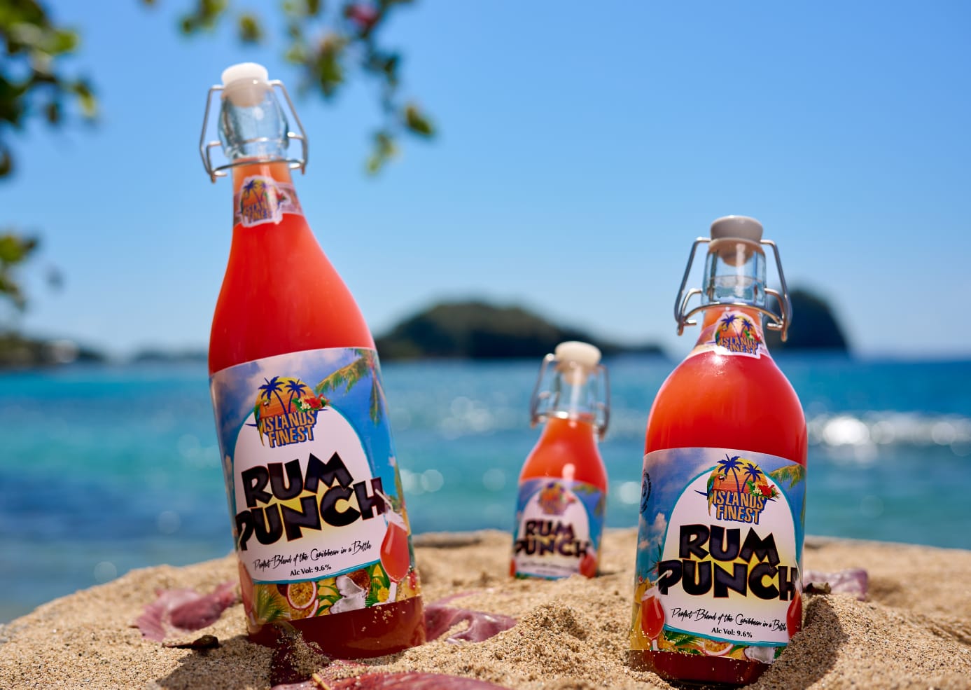 Islands Finest Rum Punch Bottles on the beach